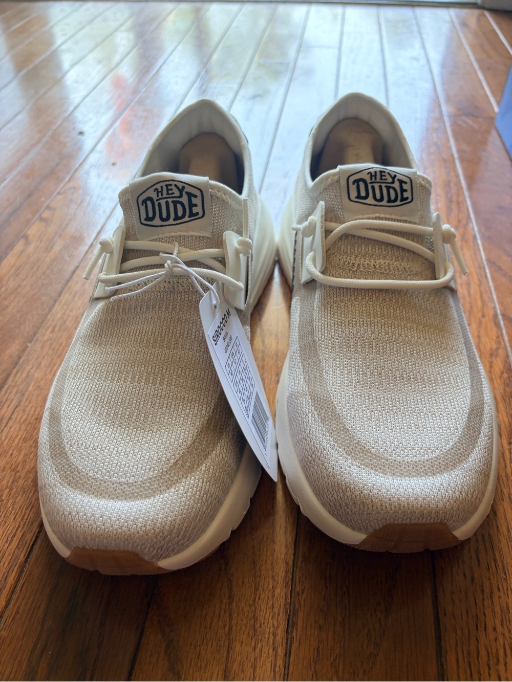 Hey Dude Sirocco Men's Cream Knit Slip-Ons with Tan Accents